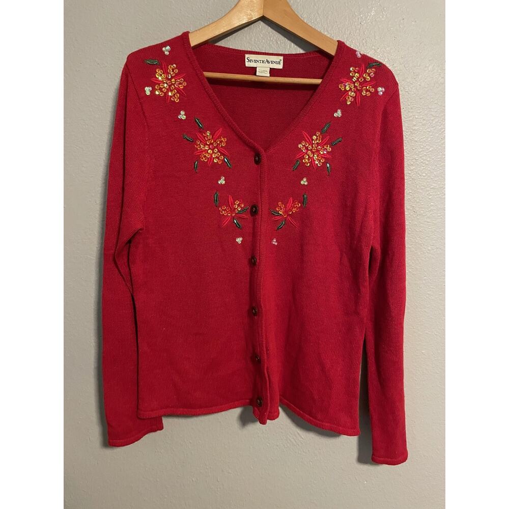 Seventh Avenue Cardigan Womens XL Floral Embroidered Sequin Cardigan Fairy Y2K